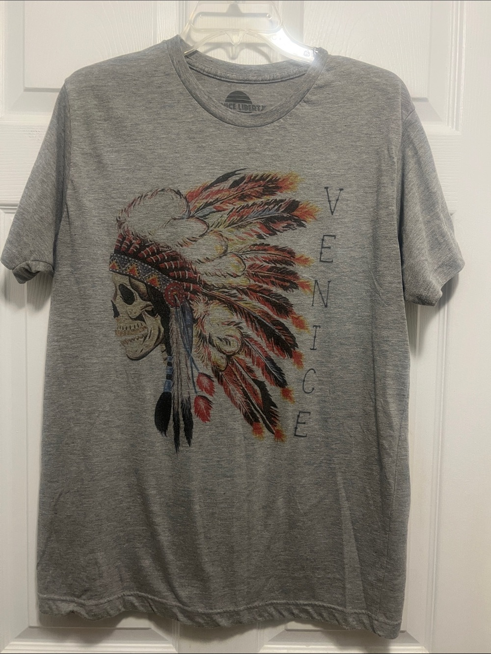 Men's Grey Graphic Tee with Feathered Headdress